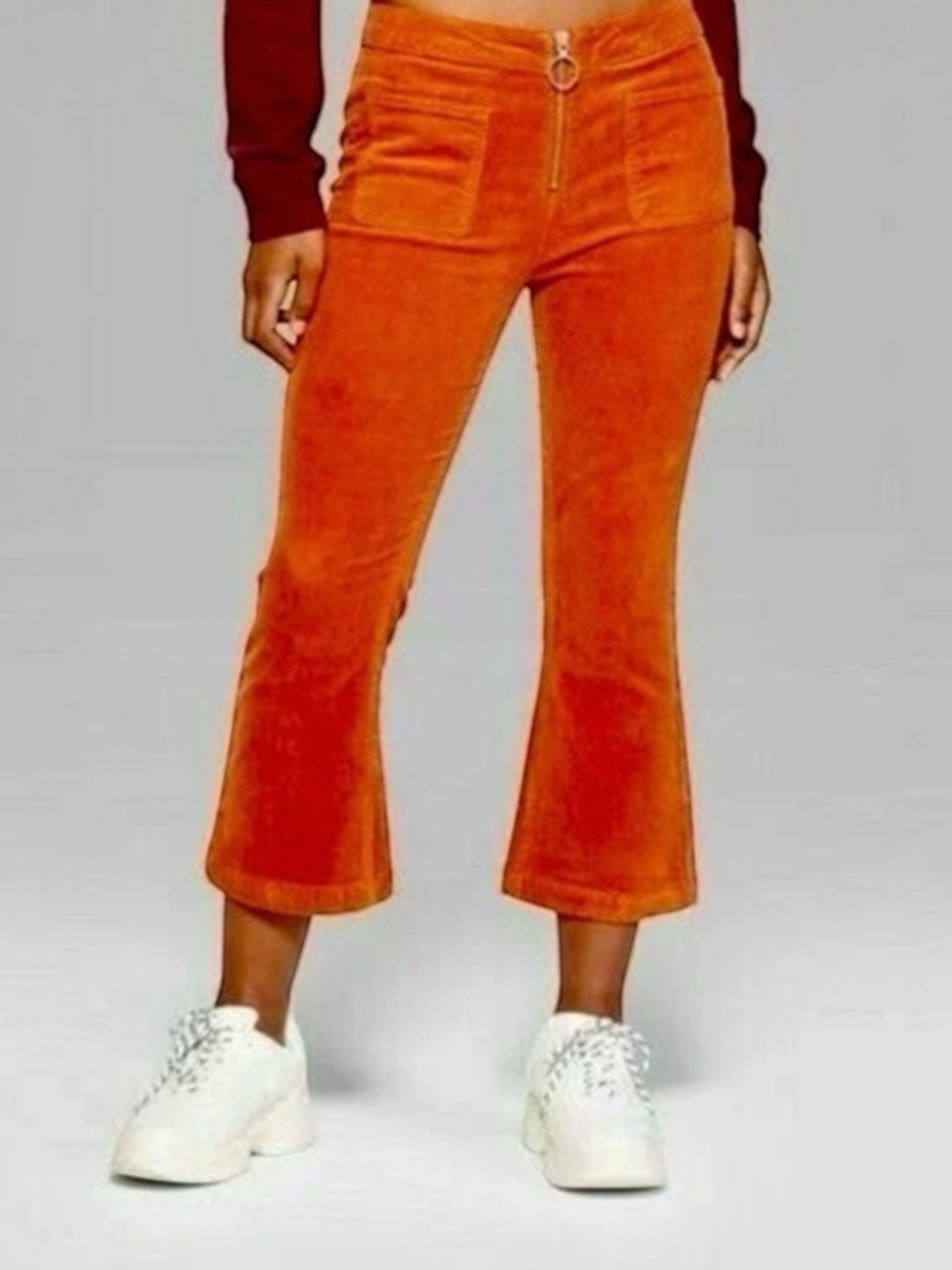 Wild Fable Wide Leg Kick Flare Pants 70s Style Rust Orange Corduroy Size 8